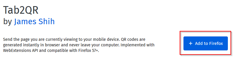 Tab2QR Firefox add-on page