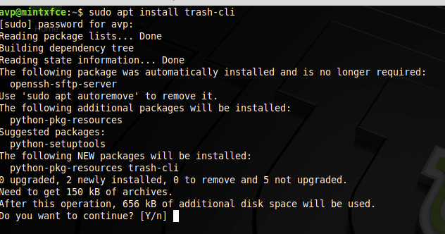 installing trash-cli in Linux Mint