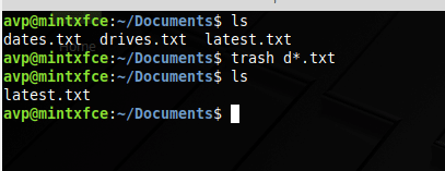 using wildcards to delete multiple files and folders using trash command