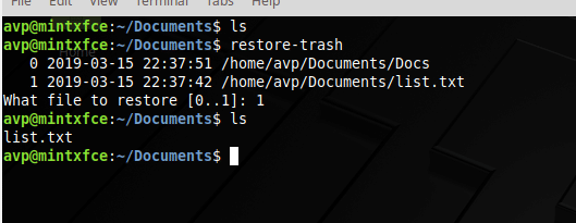 restoring deleted files and folders using trash command 