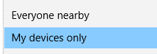 changing nearby sharing options for sharing between devices