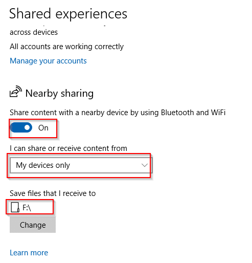 enabling nearby sharing on source Windows 10 PC 