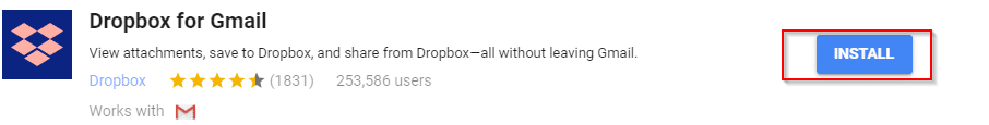 installing Dropbox add-on for Gmail