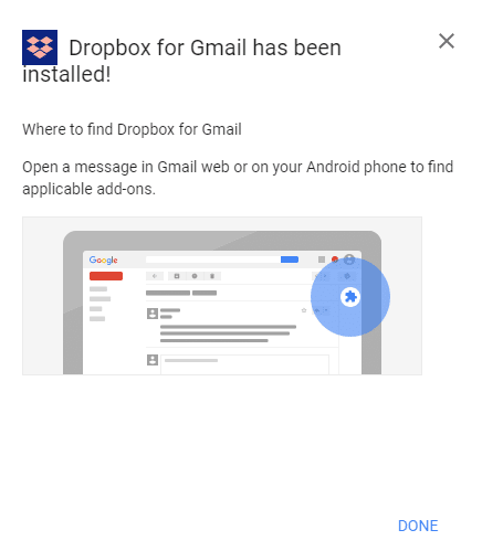 Dropbox add-on installed for Gmail