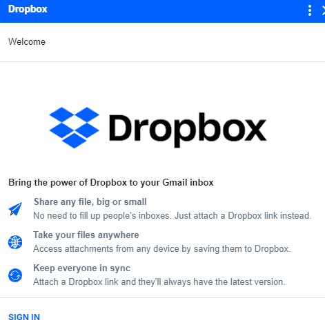 sign in to Dropbox for adding attachments in Gmail