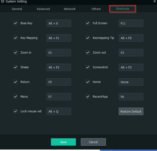 mapping keyboard shortcuts for MEmu Player 