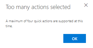 error when number of quick actions selected greater than 4 in outlook.com