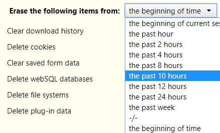 Choosing the time period for which history needs to be cleared using History Eraser