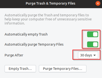 enabling auto delete and purging in Ubuntu 19.04 