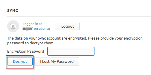 entering data ecnryption password to decrypt Vivaldi sync contents