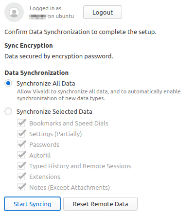 changing Vivaldi sync settings again if needed