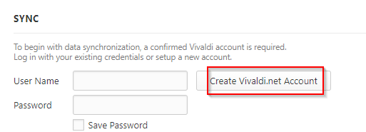 signing for Vivaldi account