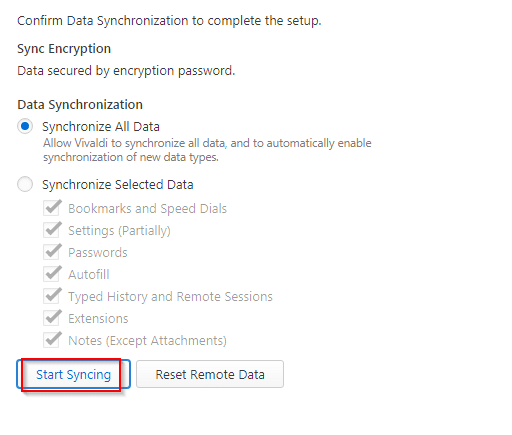 choosing what to sync in Vivaldi 