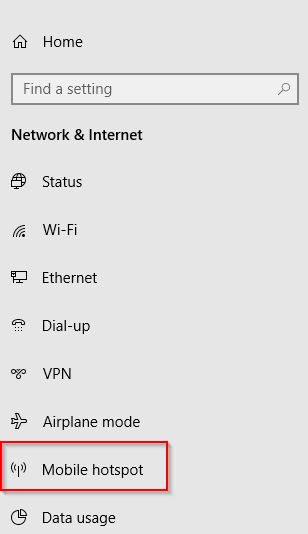 Network & Internet settings in Windows 10