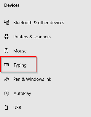 configuring Typing settings in Windows 10