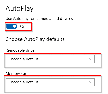 changing autoplay settings for devices in Windows 10