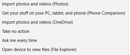 different autoplay actions depending on devices in Windows 10