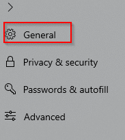 General settings in Edge browser