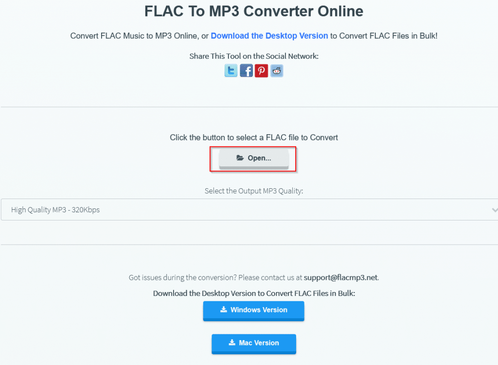 FLAC to MP3 Converter Online tool homepage