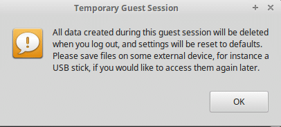 information about restrictions when logging in using guest account in Linux Mint