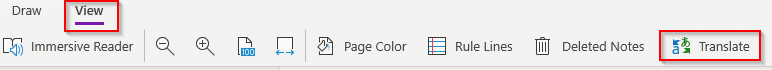 accessing Translate option in OneNote 