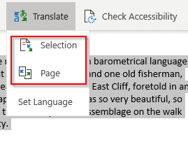 translate options in OneNote 