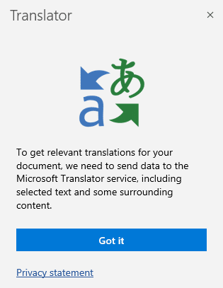 Translator during first run in OneNote 
