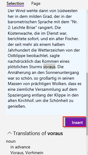 inserting translated text in OneNote notebook pages