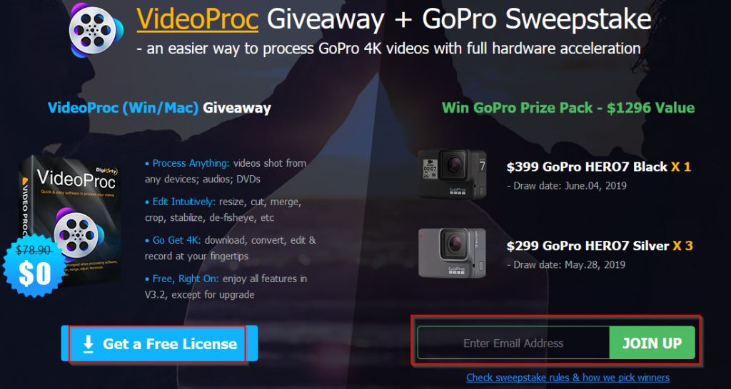 download VideoProc giveaway version and participate in GoPro sweepstakes