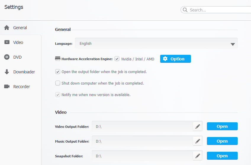 configuring per module settings of VideoProc 