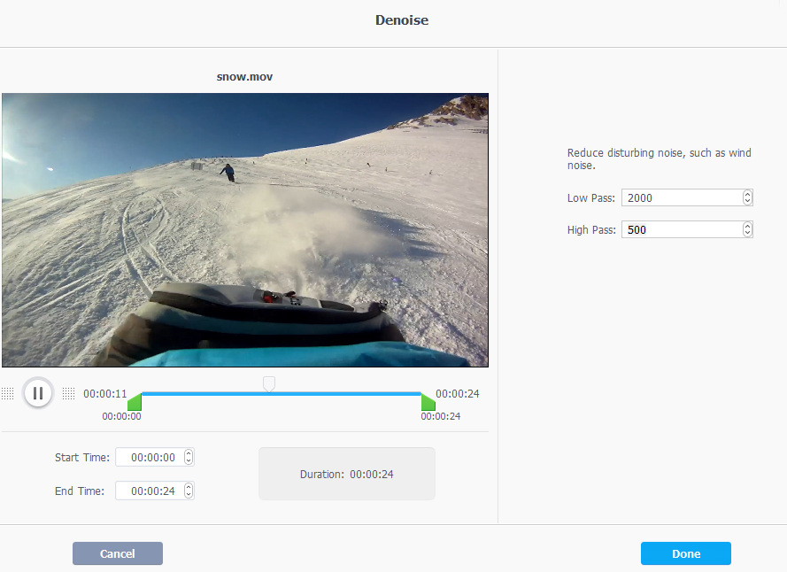 removing background noise from GoPro videos using VideoProc 