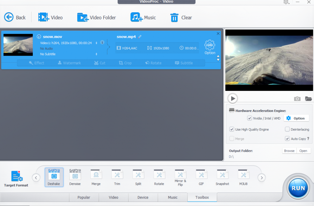 stabilizing shaky GoPro videos using VideoProc 