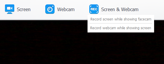 options of recording screen and webcam in Recorder