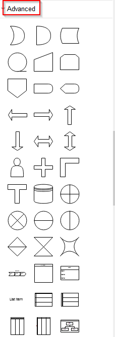 choosing advanced shapes for drawings when using draw.io