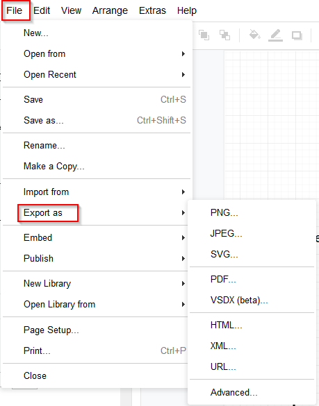 exporting drawings in draw.io