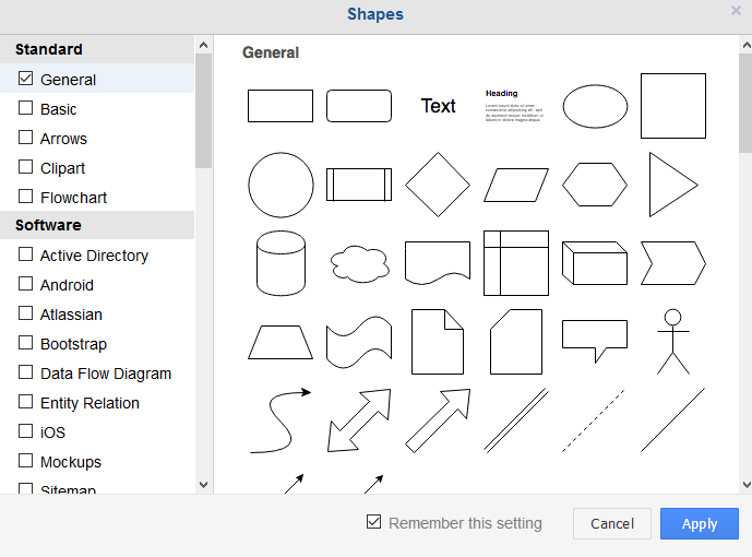 choosing additional shapes related to the type of drawings in draw.io