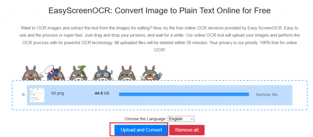 converting added images to text using Easy ScreenOCR