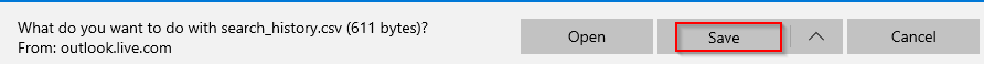 downloading Outlook.com search history as a CSV file