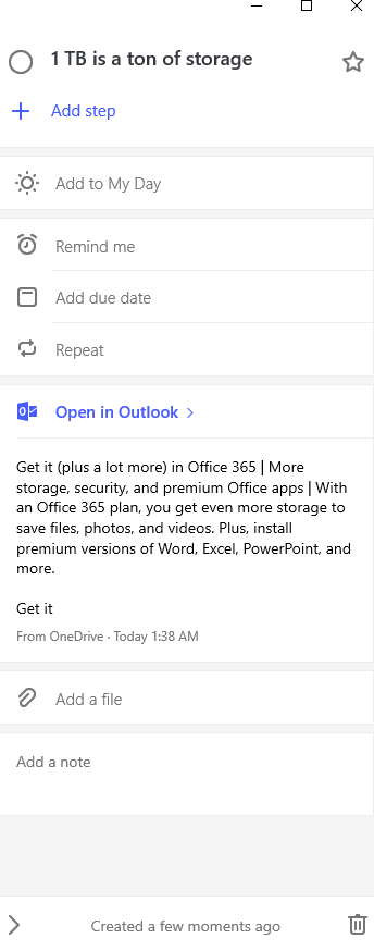 choosing different options for flagged emails from Outlook.com in  Microsoft To-Do app 