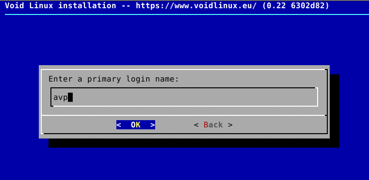 adding a user during Void Linux installation