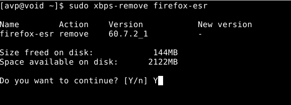 removing packages using xbps in Void Linux 