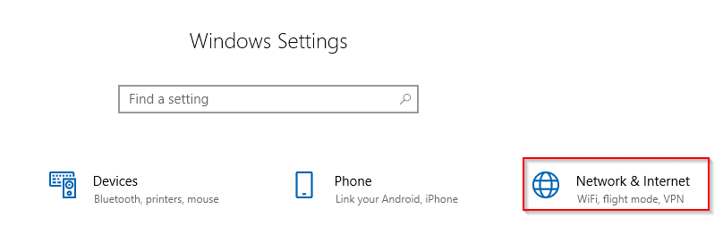 accessing network and internet settings using Windows Settings