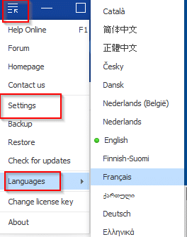 changing interface language and configuring settings in WiseCare 365 Pro