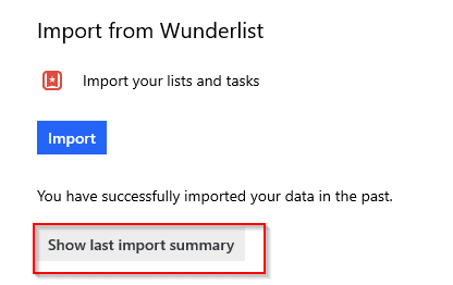 Viewing previous import details from Wunderlist 