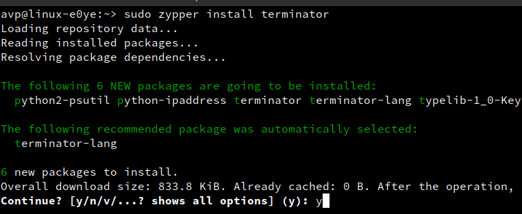 installing packages using zypper in openSUSE