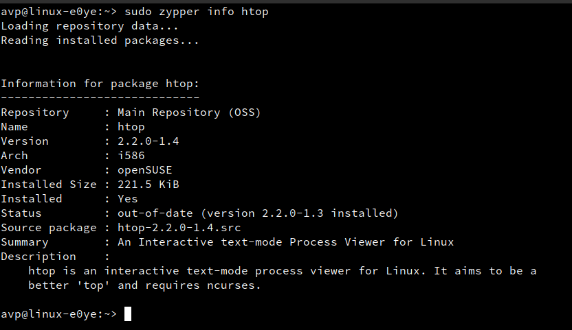 finding information about specific package using zypper in openSUSE