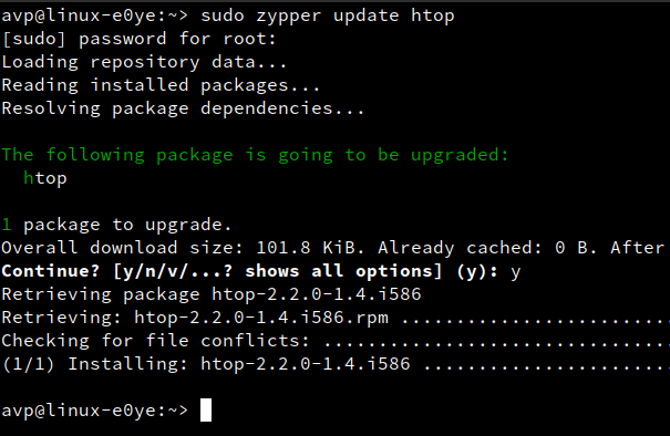 updating individual packages using zypper