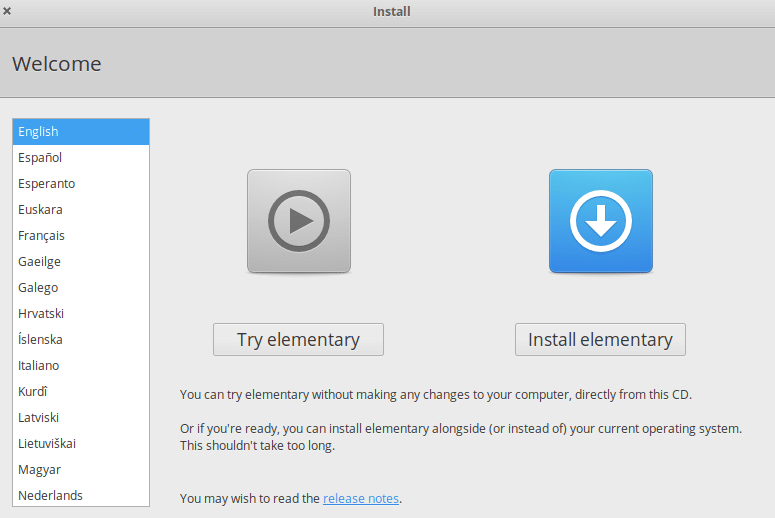 running elementary OS installer