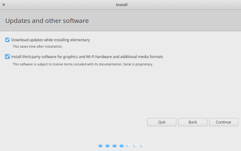 system software and third party software update options during elementary OS installation