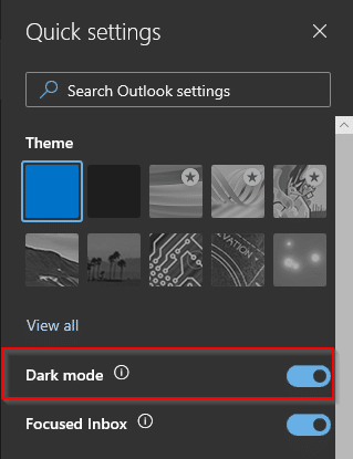 enabling dark mode in outlook.com